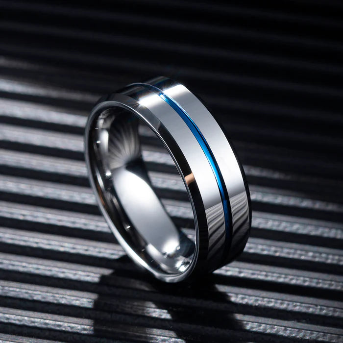 ANILLO TUNGSTENO RANURADO CHAPADO 8MM