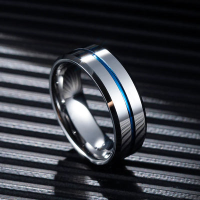 ANILLO TUNGSTENO RANURADO CHAPADO 8MM