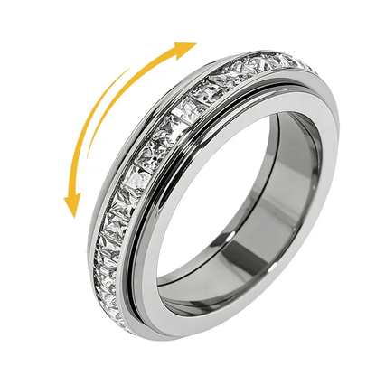 Titanium Steel Spinner Fidget Ring for Men Women, Cubic Zirconia Anxiety Stress Relief Promise Wedding Band