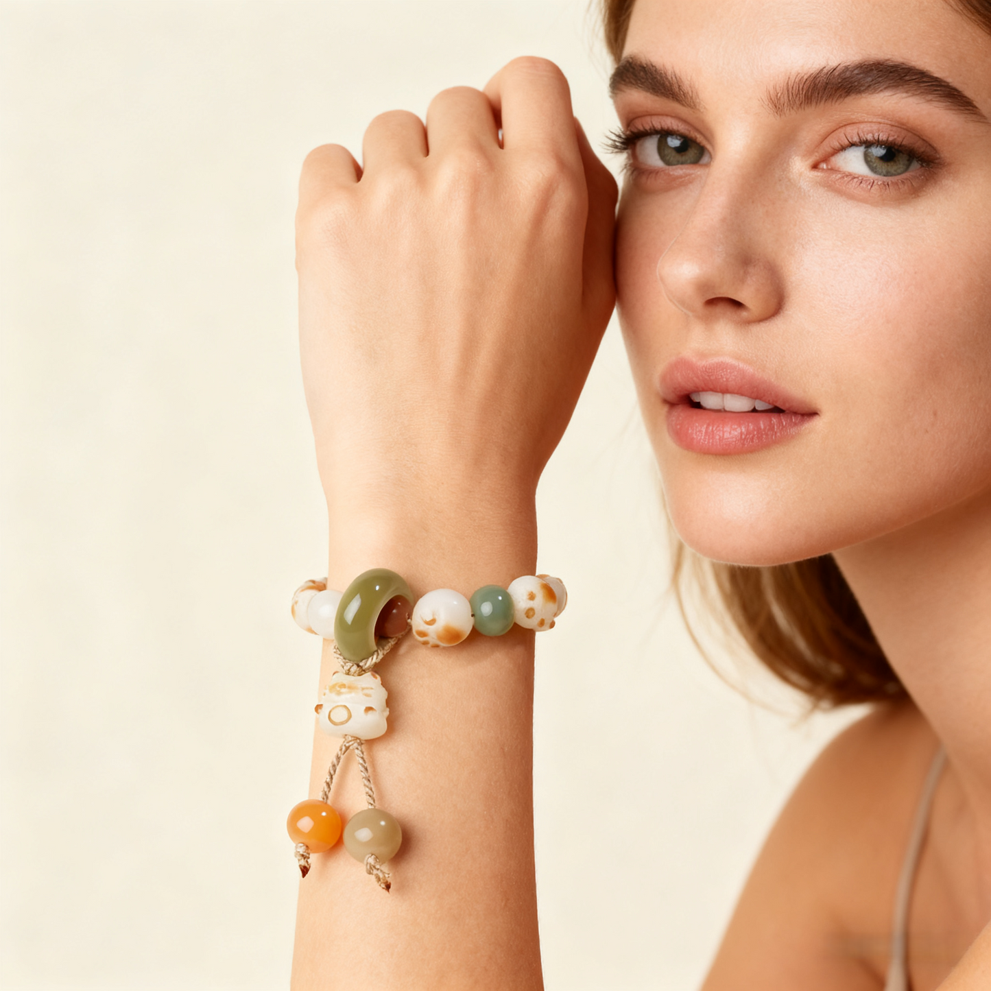 White Jade Cat Paw Bodhi Bracelet