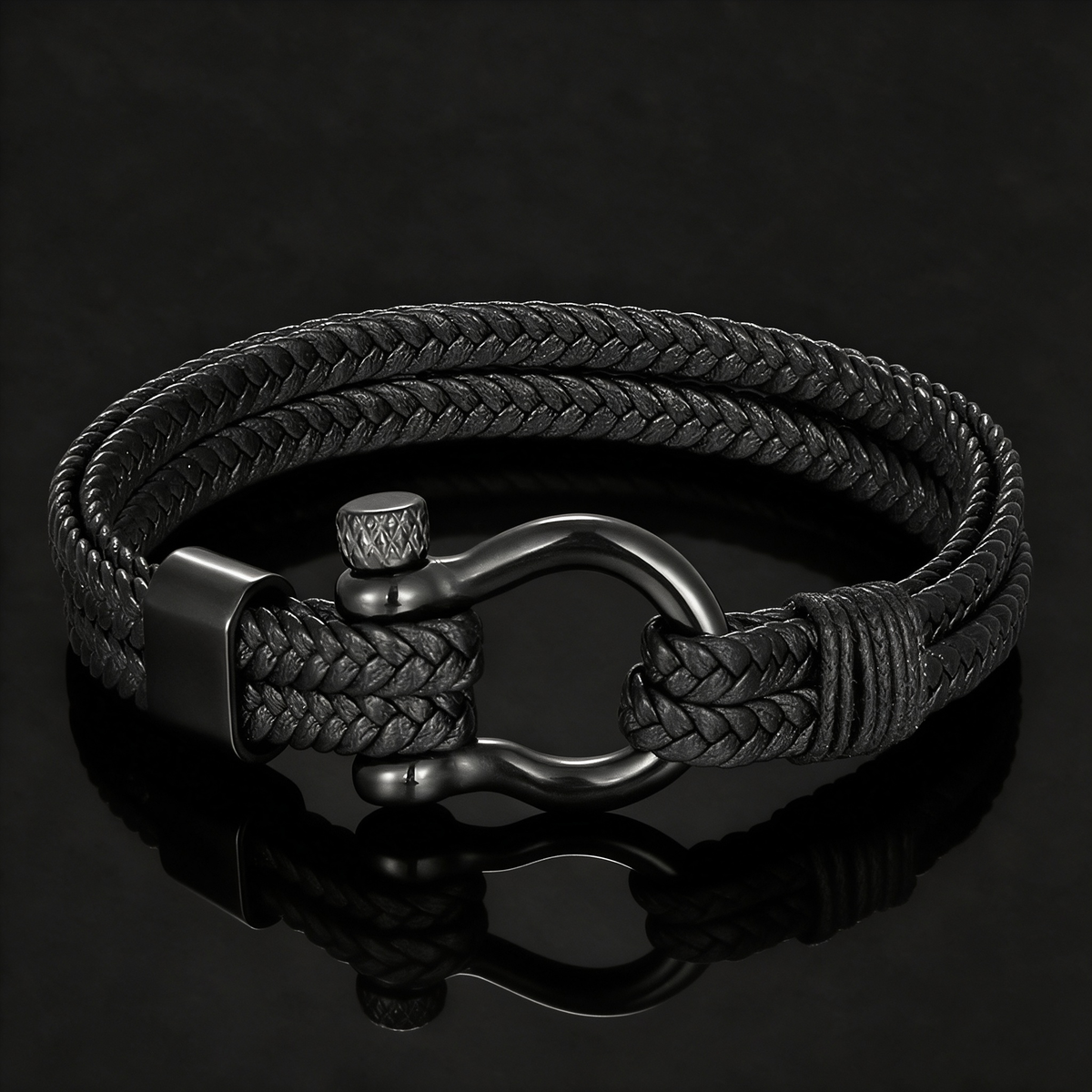 Mens Braided Leather Shackle Bracelet, Boyfriend, Son, Birthday & Anniversary Gift