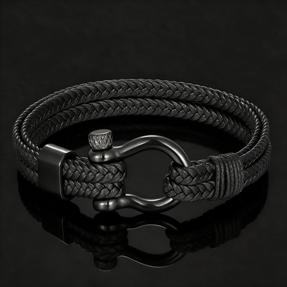 Mens Braided Leather Shackle Bracelet, Boyfriend, Son, Birthday & Anniversary Gift