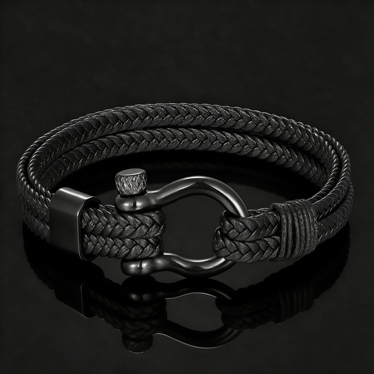 Mens Braided Leather Shackle Bracelet, Boyfriend, Son, Birthday & Anniversary Gift